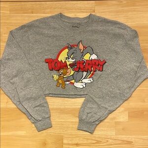 Tom and Jerry Gray Cropped Sweatshirt
